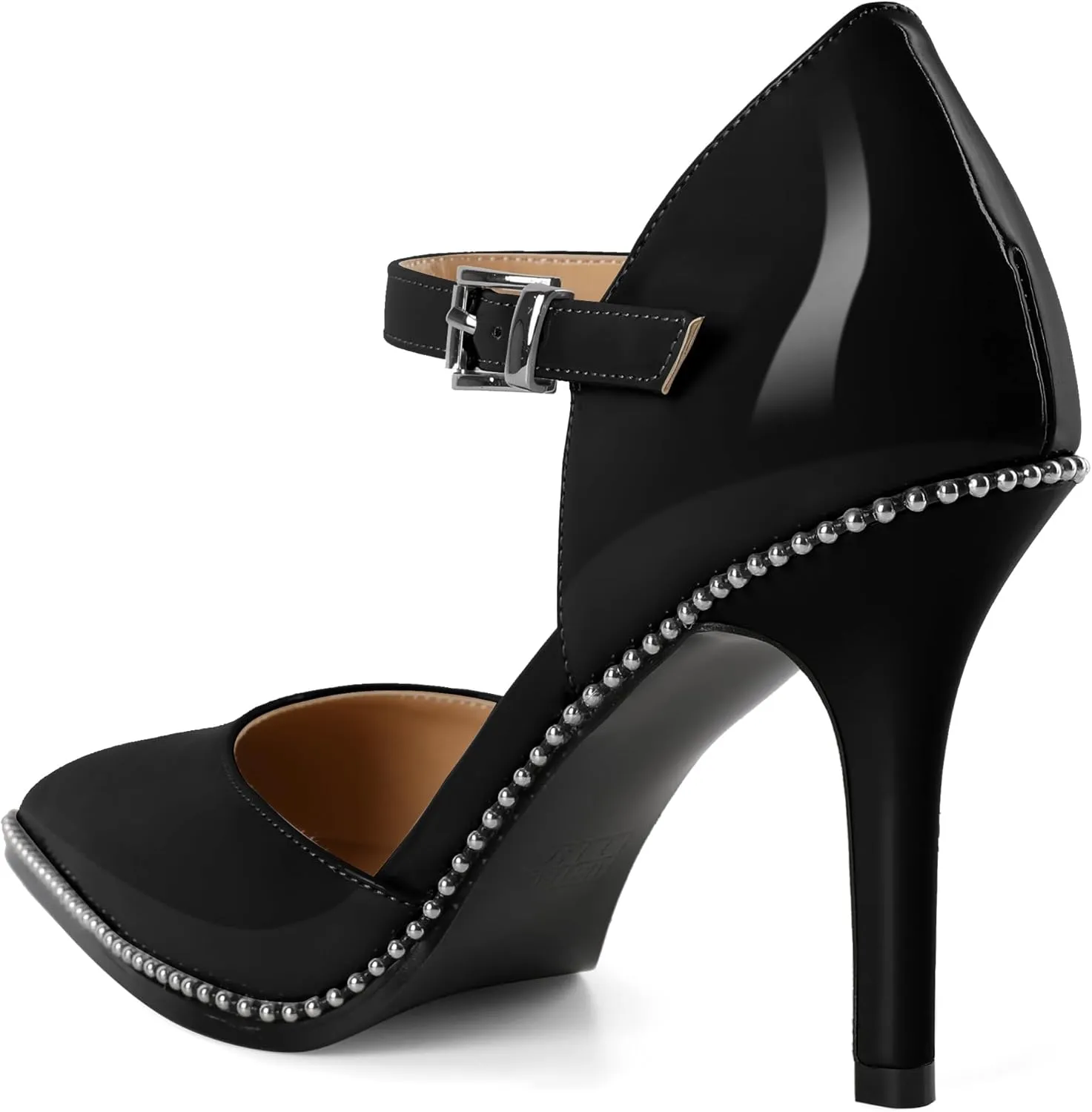 Mettesally Women High Heels Closed Pointed Toe Heels Stilettos Beaded Pumps Ankle Strap Women Pumps Shoes 3.5 Inch