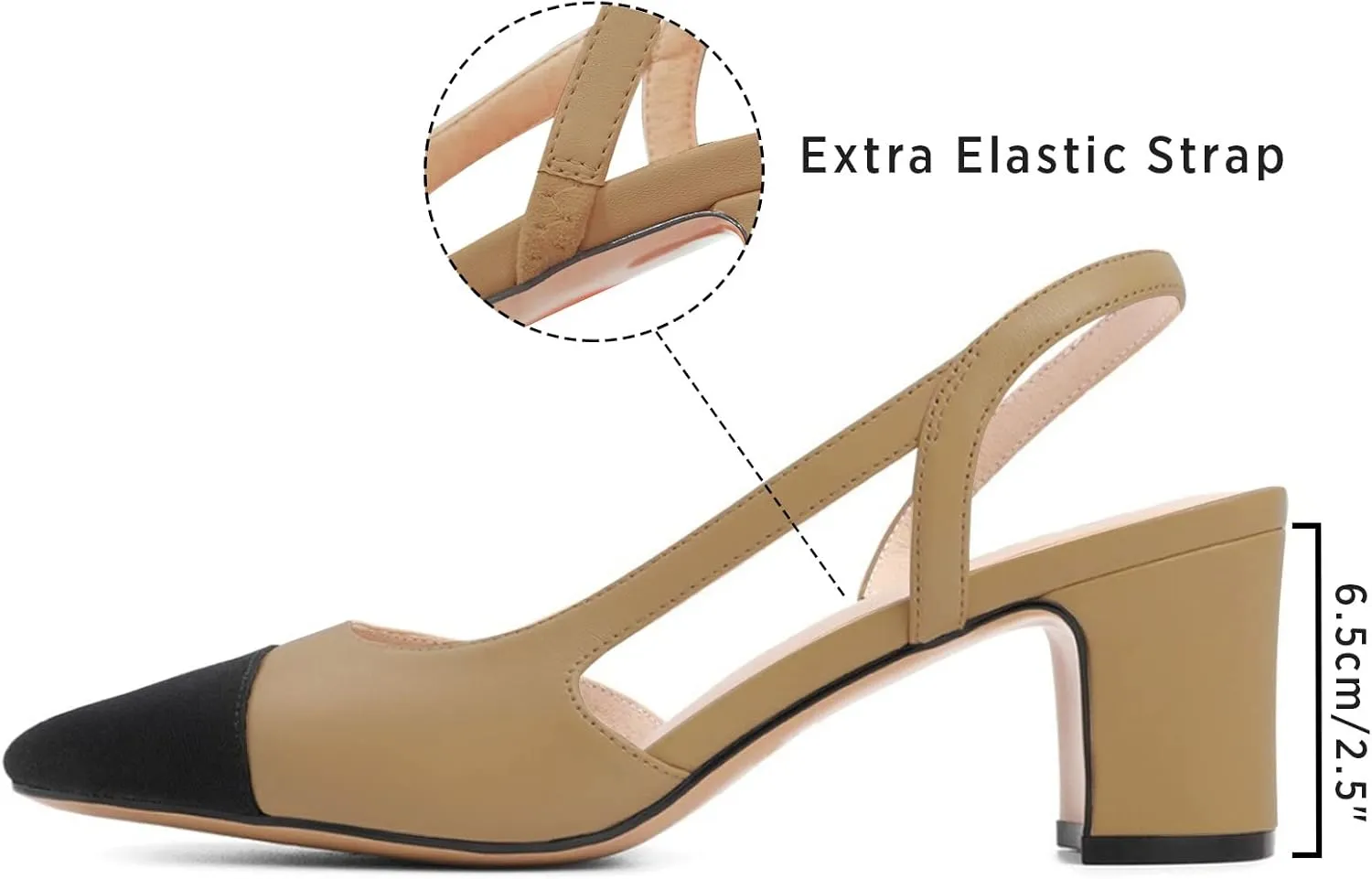 MICIFA Slingback Heels for Women，Round Toe Chunky Heeled Pumps Ankle Strap Fashion Splicing Dress Shoes