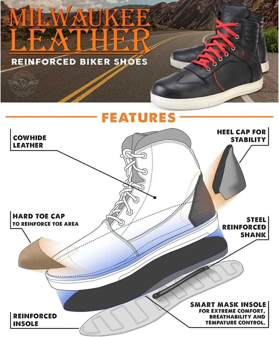 Milwaukee Leather Men's Motorcycle Reinforced Street Biker Casual Riding Shoes Leather Suede Canvas - 10.5