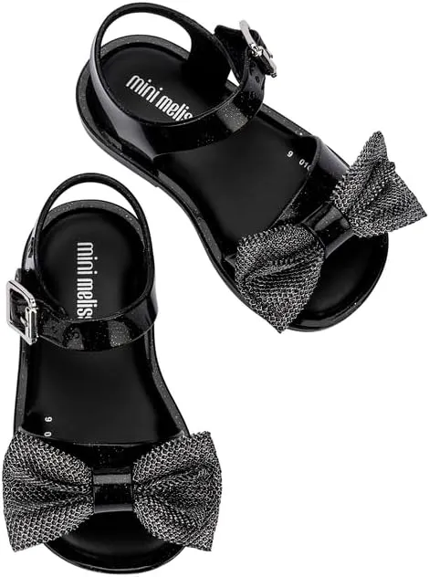 mini melissa Mar Hot Sandals for Babies & Toddlers - Sparkly Sandals w/Heart Buckle & Bow for Baby Girls, Kids Jelly Shoes