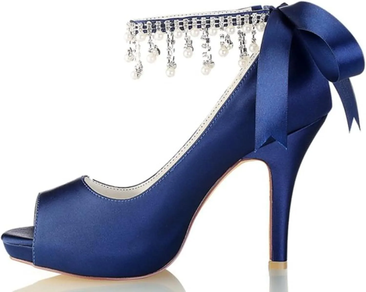 Minishion Womens Dressy Sandals for Wedding Platform Ankle Chain Formal Eveing Shoes with Ribbon BR099