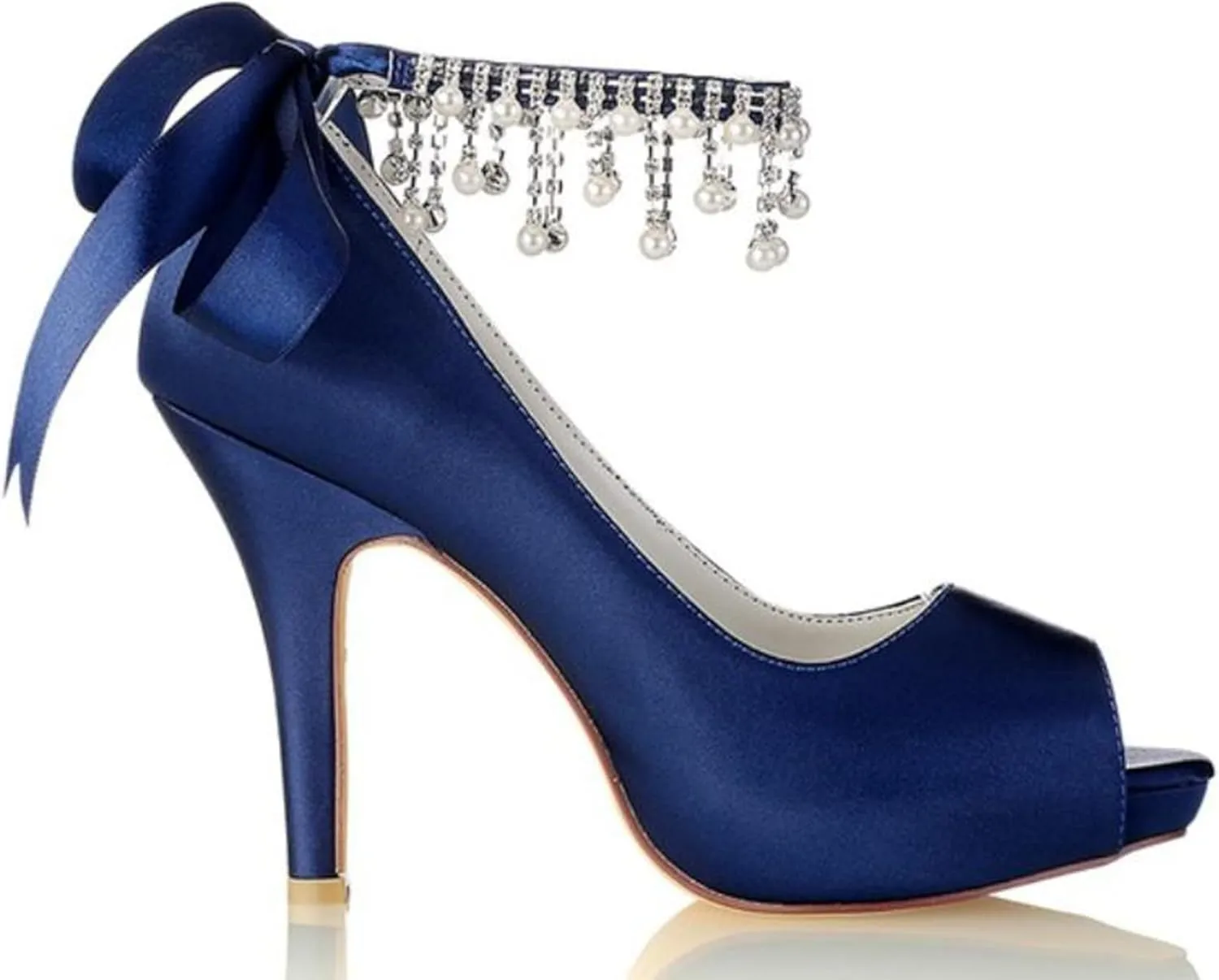 Minishion Womens Dressy Sandals for Wedding Platform Ankle Chain Formal Eveing Shoes with Ribbon BR099