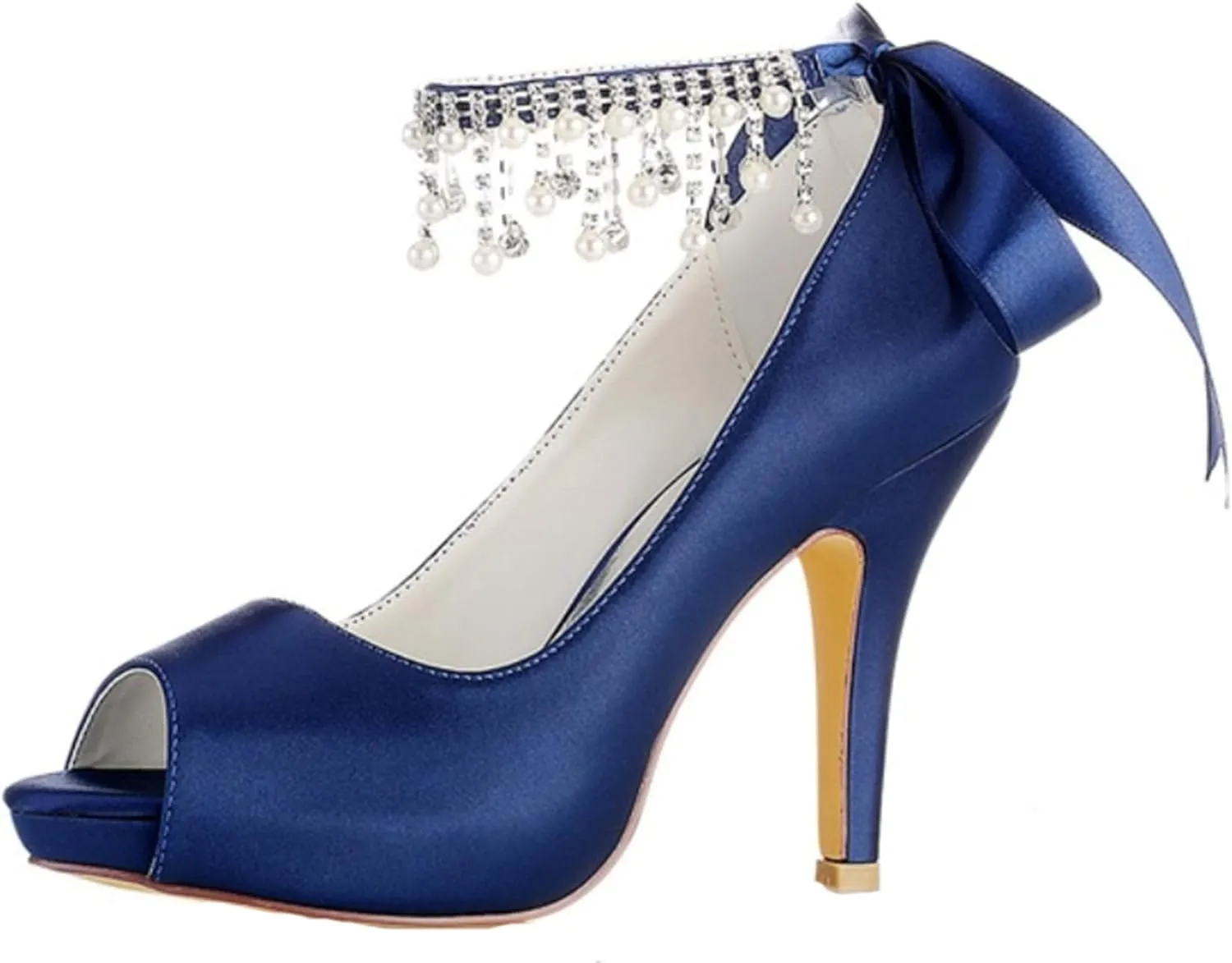Minishion Womens Dressy Sandals for Wedding Platform Ankle Chain Formal Eveing Shoes with Ribbon BR099