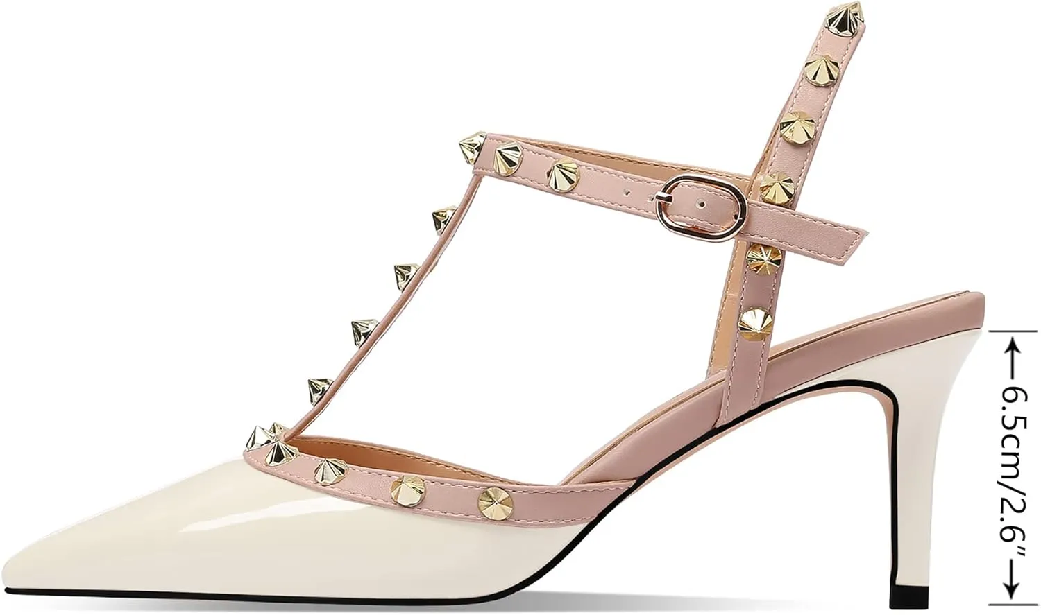 MIRAAZZURRA Women Heeled Sandals Rivet Studded T-Strap Wedding Shoes Stiletto High Heels Pointed Toe Slip On Bridal Pumps for Women