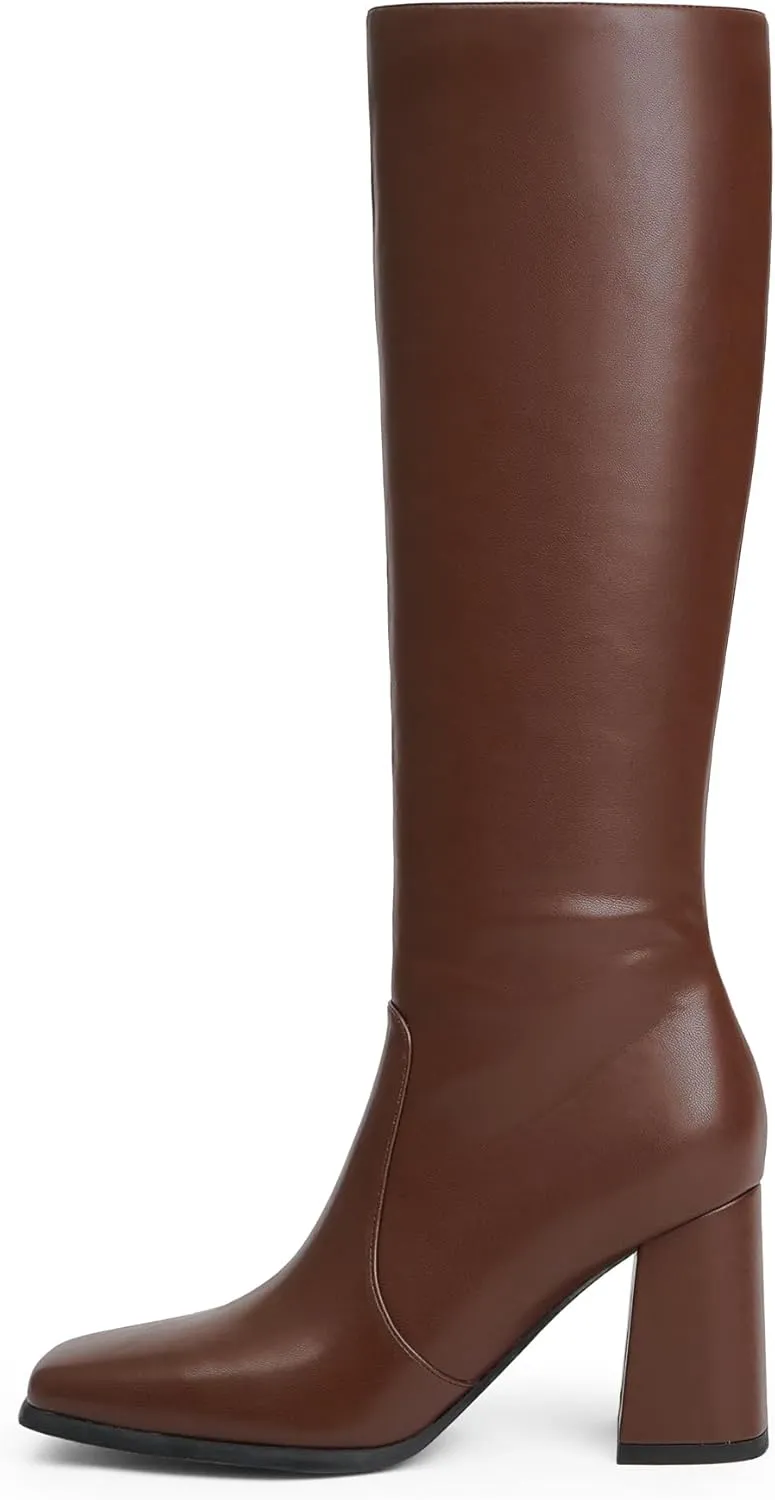 Modatope Knee High Boots Women Chunky Heel Square Toe Tall Boot for Women High Heel Side Zipper Long Boots
