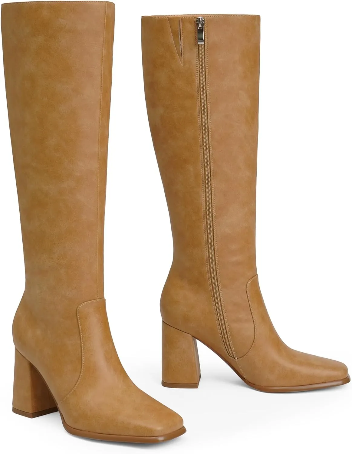 Modatope Knee High Boots Women Chunky Heel Square Toe Tall Boot for Women High Heel Side Zipper Long Boots