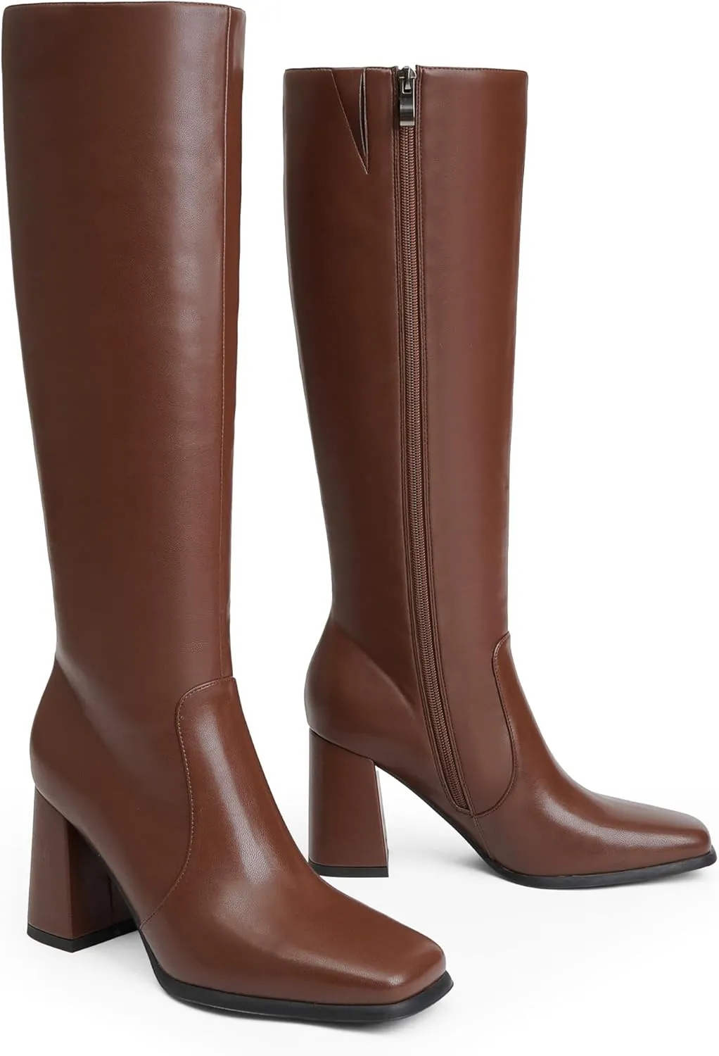 Modatope Knee High Boots Women Chunky Heel Square Toe Tall Boot for Women High Heel Side Zipper Long Boots