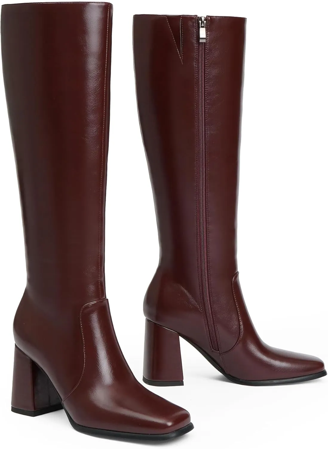 Modatope Knee High Boots Women Chunky Heel Square Toe Tall Boot for Women High Heel Side Zipper Long Boots