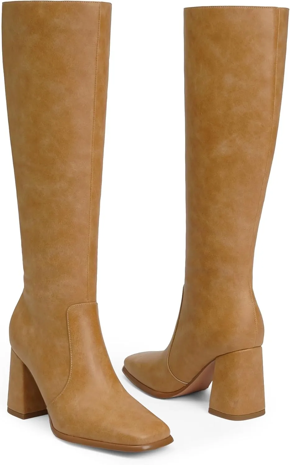 Modatope Knee High Boots Women Chunky Heel Square Toe Tall Boot for Women High Heel Side Zipper Long Boots