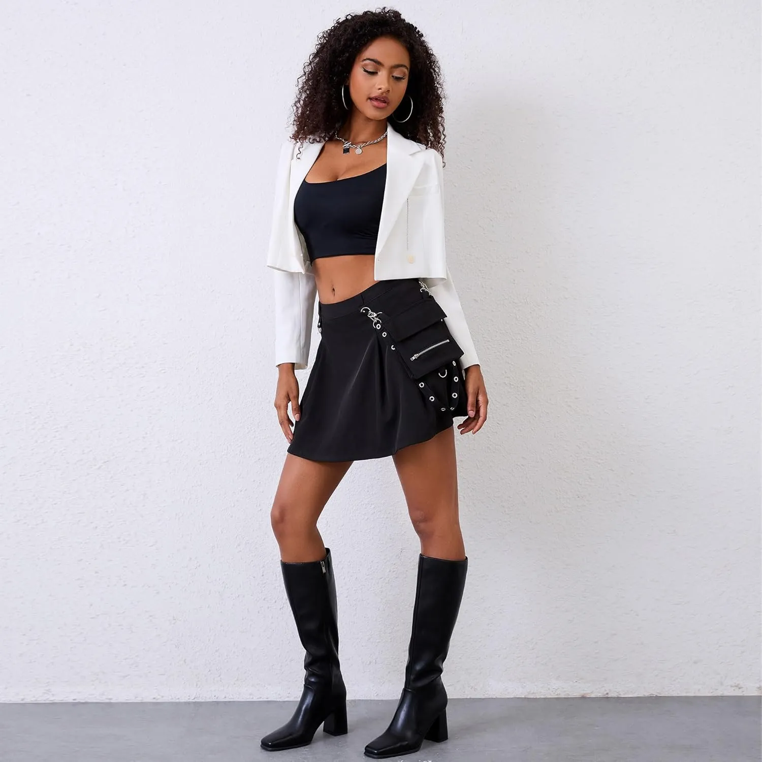 Modatope Knee High Boots Women Chunky Heel Square Toe Tall Boot for Women High Heel Side Zipper Long Boots