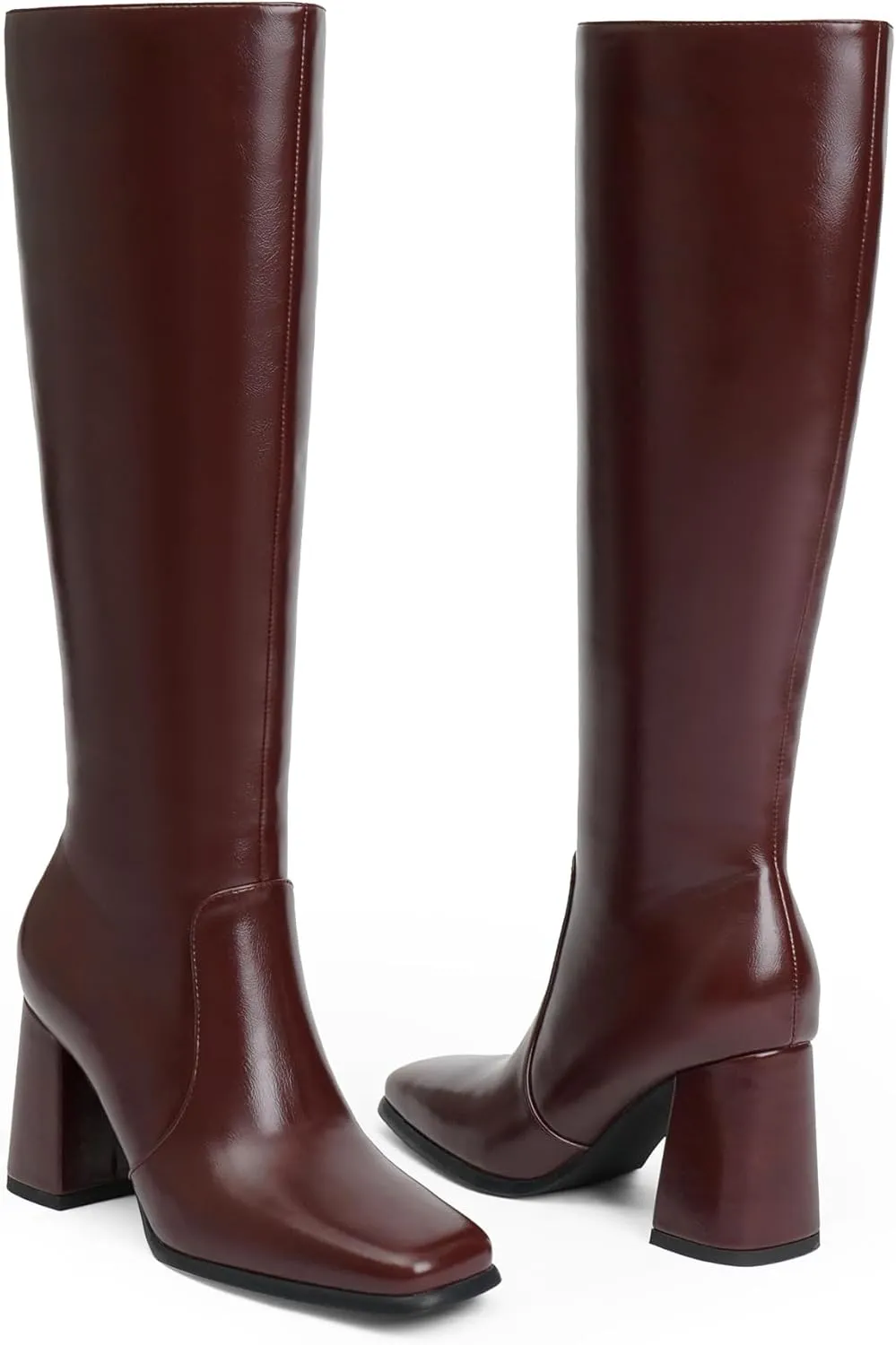 Modatope Knee High Boots Women Chunky Heel Square Toe Tall Boot for Women High Heel Side Zipper Long Boots