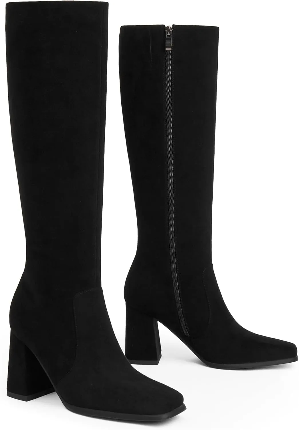 Modatope Knee High Boots Women Chunky Heel Square Toe Tall Boot for Women High Heel Side Zipper Long Boots