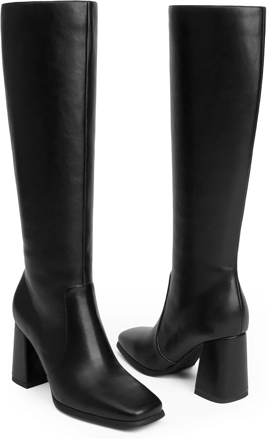 Modatope Knee High Boots Women Chunky Heel Square Toe Tall Boot for Women High Heel Side Zipper Long Boots