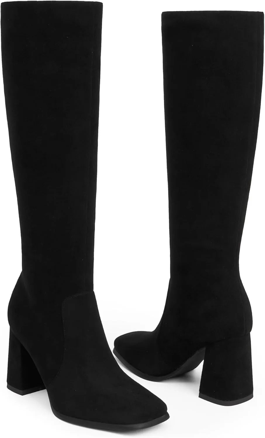 Modatope Knee High Boots Women Chunky Heel Square Toe Tall Boot for Women High Heel Side Zipper Long Boots