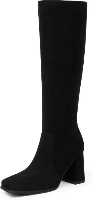 Modatope Knee High Boots Women Chunky Heel Square Toe Tall Boot for Women High Heel Side Zipper Long Boots