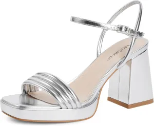 Modatope Platform Bow Sandals for Women Chunky Heel Strappy Platform Heels Square Open Toe Heeled Sandals Ankle Strap Block Heel Sanadals