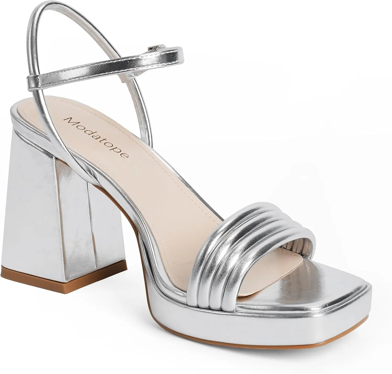 Modatope Platform Bow Sandals for Women Chunky Heel Strappy Platform Heels Square Open Toe Heeled Sandals Ankle Strap Block Heel Sanadals