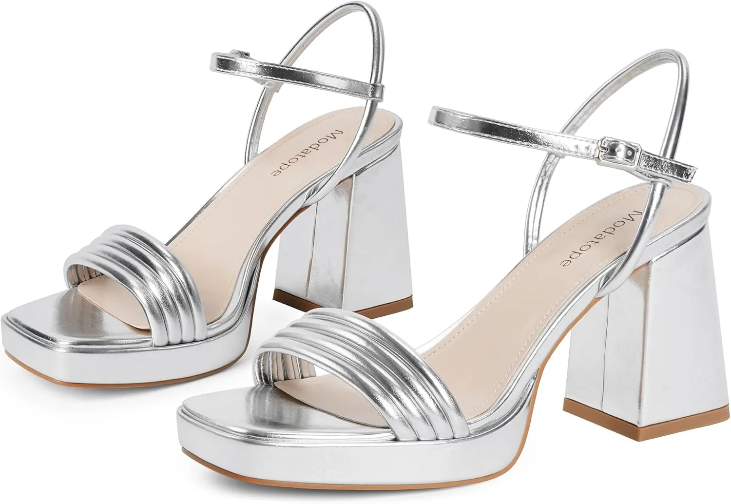 Modatope Platform Bow Sandals for Women Chunky Heel Strappy Platform Heels Square Open Toe Heeled Sandals Ankle Strap Block Heel Sanadals