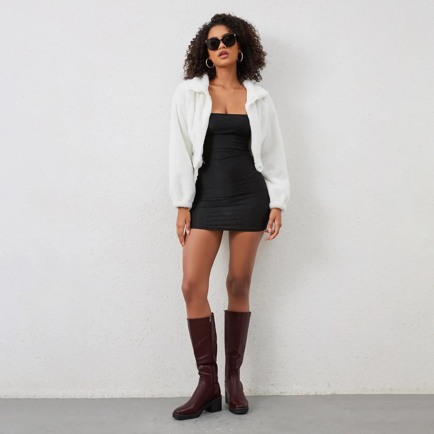 Modatope Platform Knee High Boots Square Toe Chunky Heel Boots for Women Side Zipper Block Heel Womens Heeled Boots