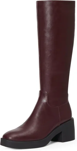 Modatope Platform Knee High Boots Square Toe Chunky Heel Boots for Women Side Zipper Block Heel Womens Heeled Boots
