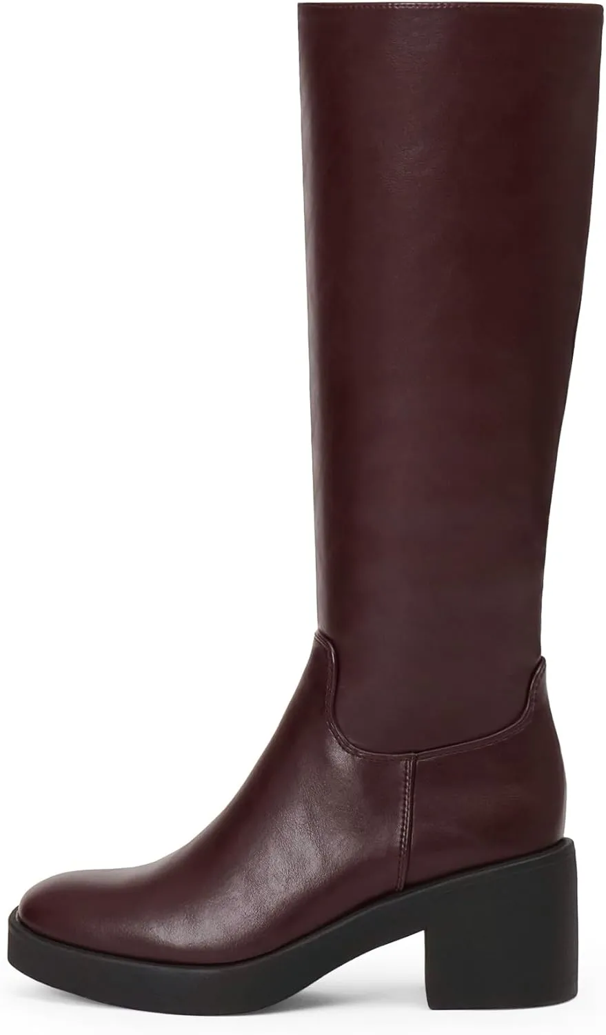 Modatope Platform Knee High Boots Square Toe Chunky Heel Boots for Women Side Zipper Block Heel Womens Heeled Boots