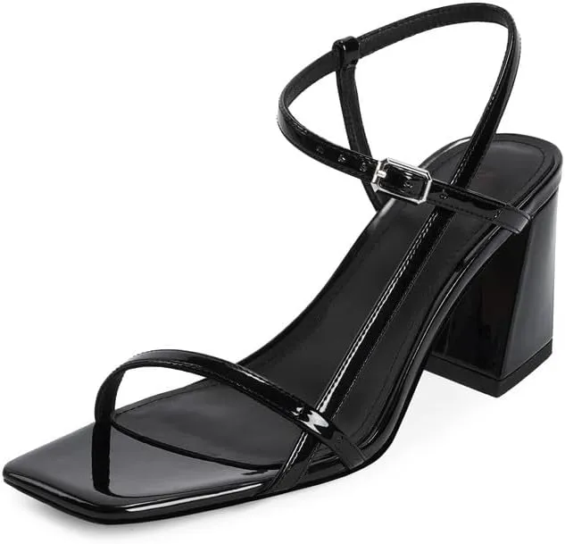 Modatope Women's Chunky Heel Square Toe Sandals - Red