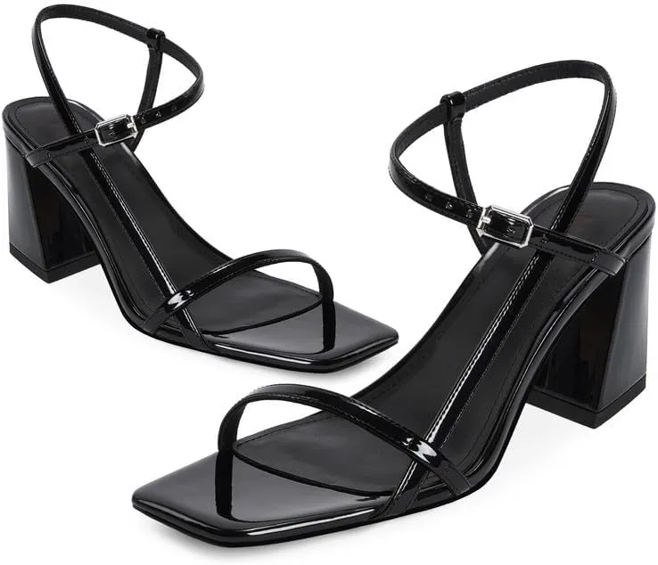 Modatope Women's Chunky Heel Square Toe Sandals - Red