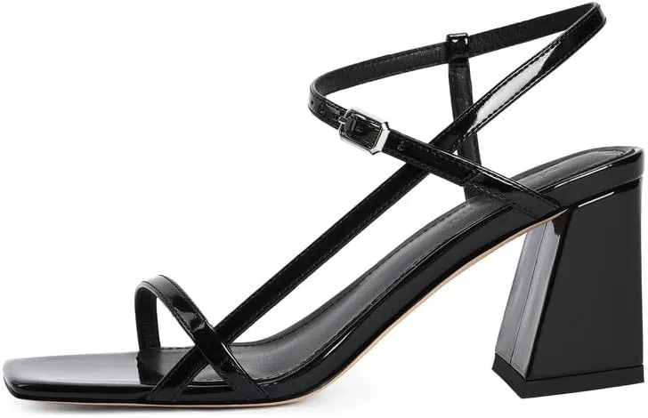 Modatope Women's Chunky Heel Square Toe Sandals - Red