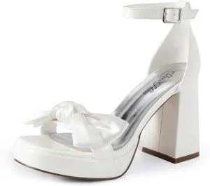 Mofri Showhow Platform Chunky Heels Women's Chunky High Heel Sandals Ankle Strap Open Toe Pump Bowknots Wedding Sandals for Wedding Bridal Party