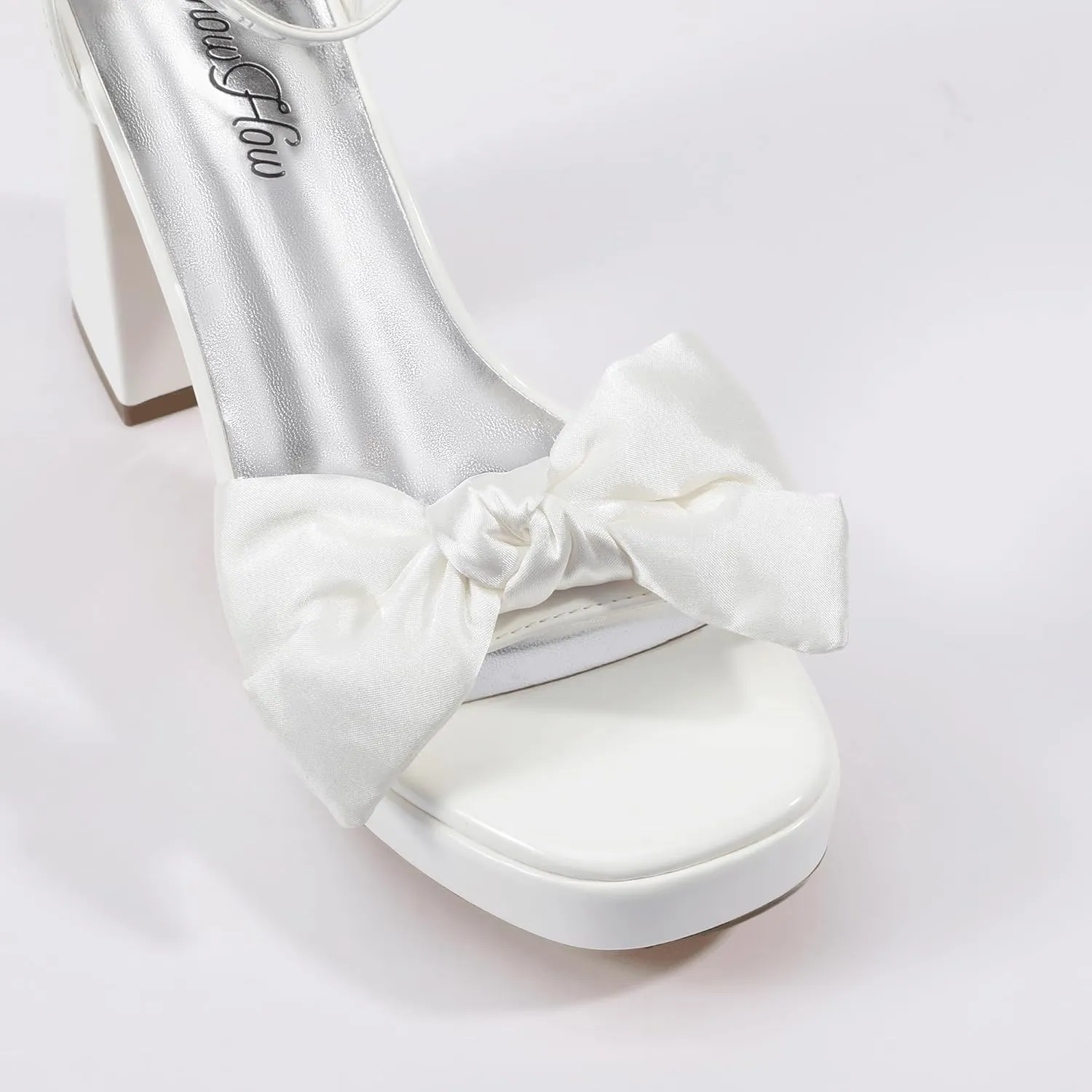 Mofri Showhow Platform Chunky Heels Women's Chunky High Heel Sandals Ankle Strap Open Toe Pump Bowknots Wedding Sandals for Wedding Bridal Party