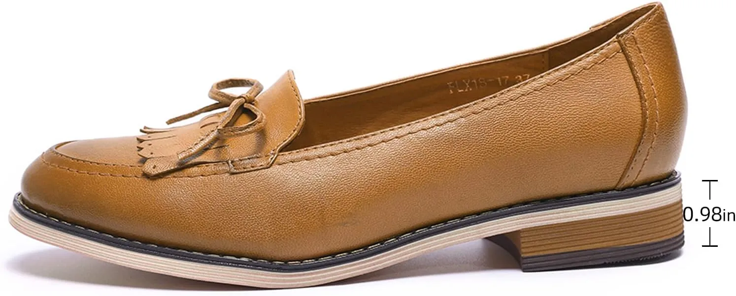 Mona flying Women's Leather Tassel Loafer Dress Casual Slip on Flat Office Work Shoes for Ladies