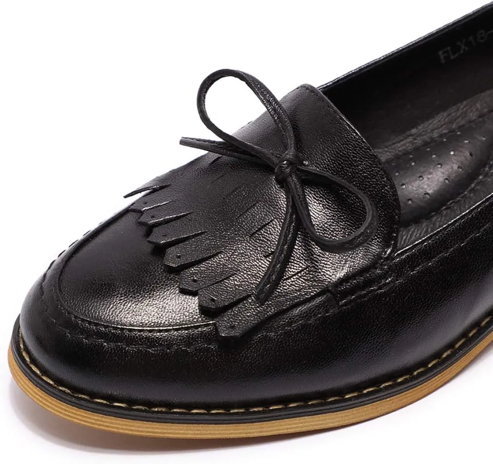 Mona flying Women's Leather Tassel Loafer Dress Casual Slip on Flat Office Work Shoes for Ladies