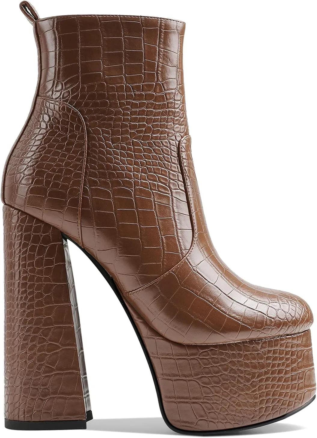 MOOMMO Platform Boots Ankle High Chunky Heel for Women Crocodile Round Toe Stretchy Leather Chelsea Boots Side Zipper Animal Print Combat Booties Sexy Office Party Wedding Prom 4-11 M US