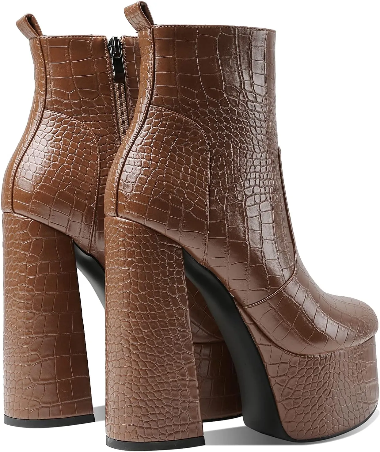 MOOMMO Platform Boots Ankle High Chunky Heel for Women Crocodile Round Toe Stretchy Leather Chelsea Boots Side Zipper Animal Print Combat Booties Sexy Office Party Wedding Prom 4-11 M US