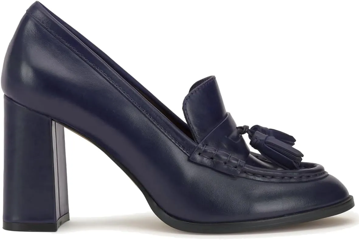 MOOMMO Women Chunky Block High Heel Tassel Loafers Pumps Round Closed Toe Slip On Dress Loafers Shoes Fringe 3 Inch Heels Office Shoes Matte Leather for Ladies Formal Work Wedding Party 4-11 M US