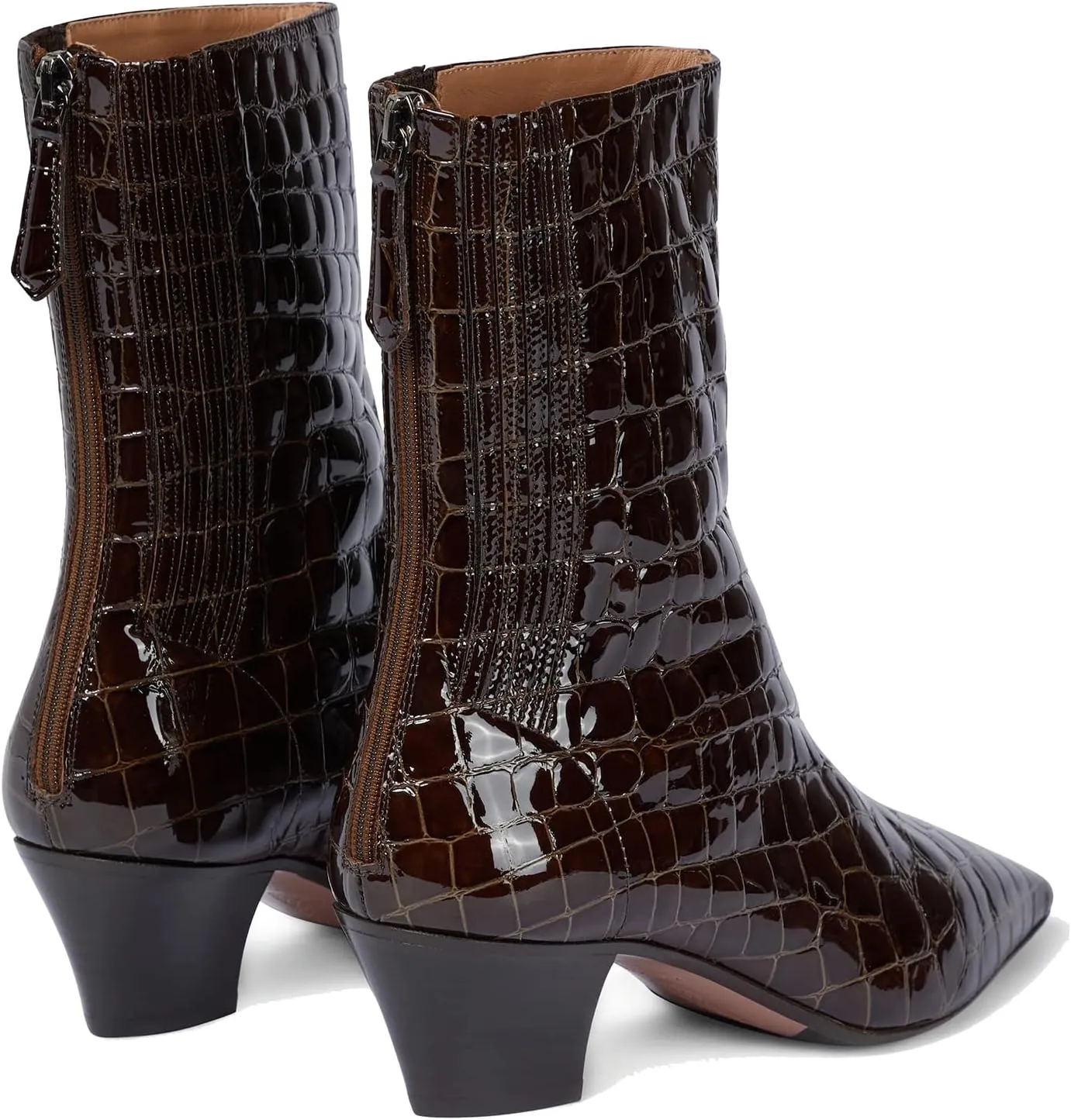 MOOMMO Women Low Chunky Stacked Heel Mid Calf Cowboy Boots Pointed Toe Back Zipper 2 Inch Mid Block Heel Crocodile Western Cowgirl Boots Suede Leather Vintage Retro Sock Boots Winter Fall 4-11 M US