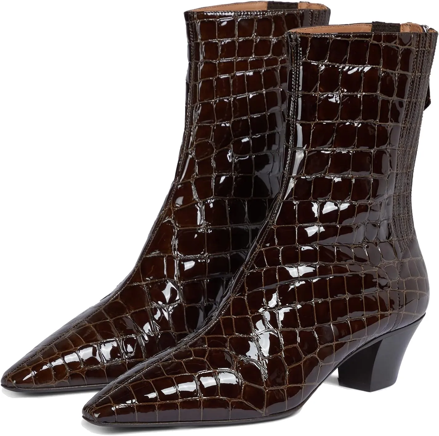 MOOMMO Women Low Chunky Stacked Heel Mid Calf Cowboy Boots Pointed Toe Back Zipper 2 Inch Mid Block Heel Crocodile Western Cowgirl Boots Suede Leather Vintage Retro Sock Boots Winter Fall 4-11 M US