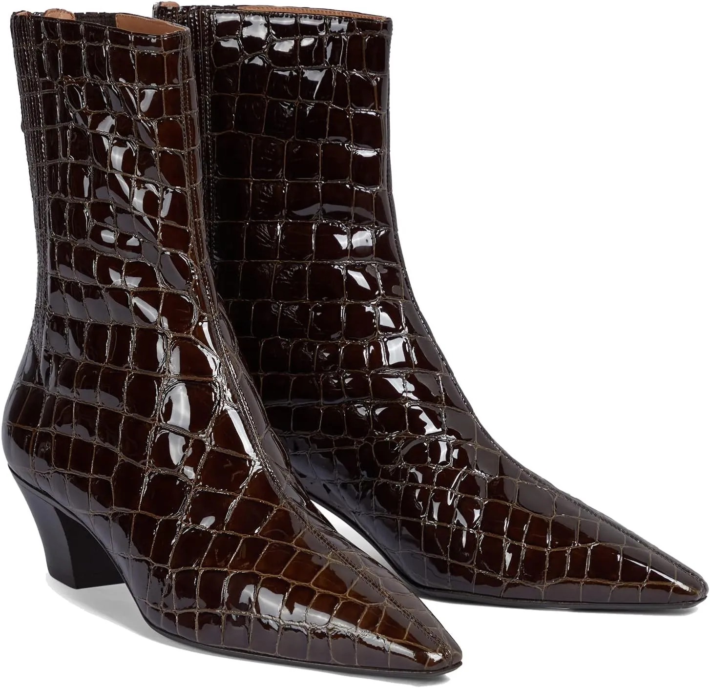 MOOMMO Women Low Chunky Stacked Heel Mid Calf Cowboy Boots Pointed Toe Back Zipper 2 Inch Mid Block Heel Crocodile Western Cowgirl Boots Suede Leather Vintage Retro Sock Boots Winter Fall 4-11 M US