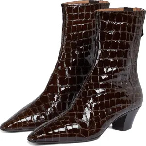MOOMMO Women Low Chunky Stacked Heel Mid Calf Cowboy Boots Pointed Toe Back Zipper 2 Inch Mid Block Heel Crocodile Western Cowgirl Boots Suede Leather Vintage Retro Sock Boots Winter Fall 4-11 M US