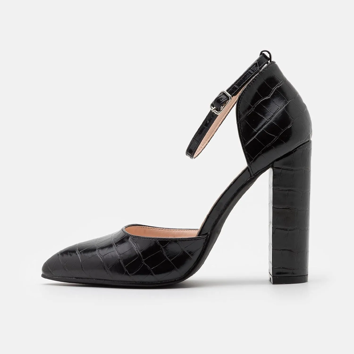 MOOMMO Women Pointed Toe Chunky Pumps Ankle Strap High Heel Summer Sandals 4 Inch Block Heel Crocodile Pattern Closed Toe Buckle Fashion Wedding Office Dress Comfortable Shoes Size 4-13 M US