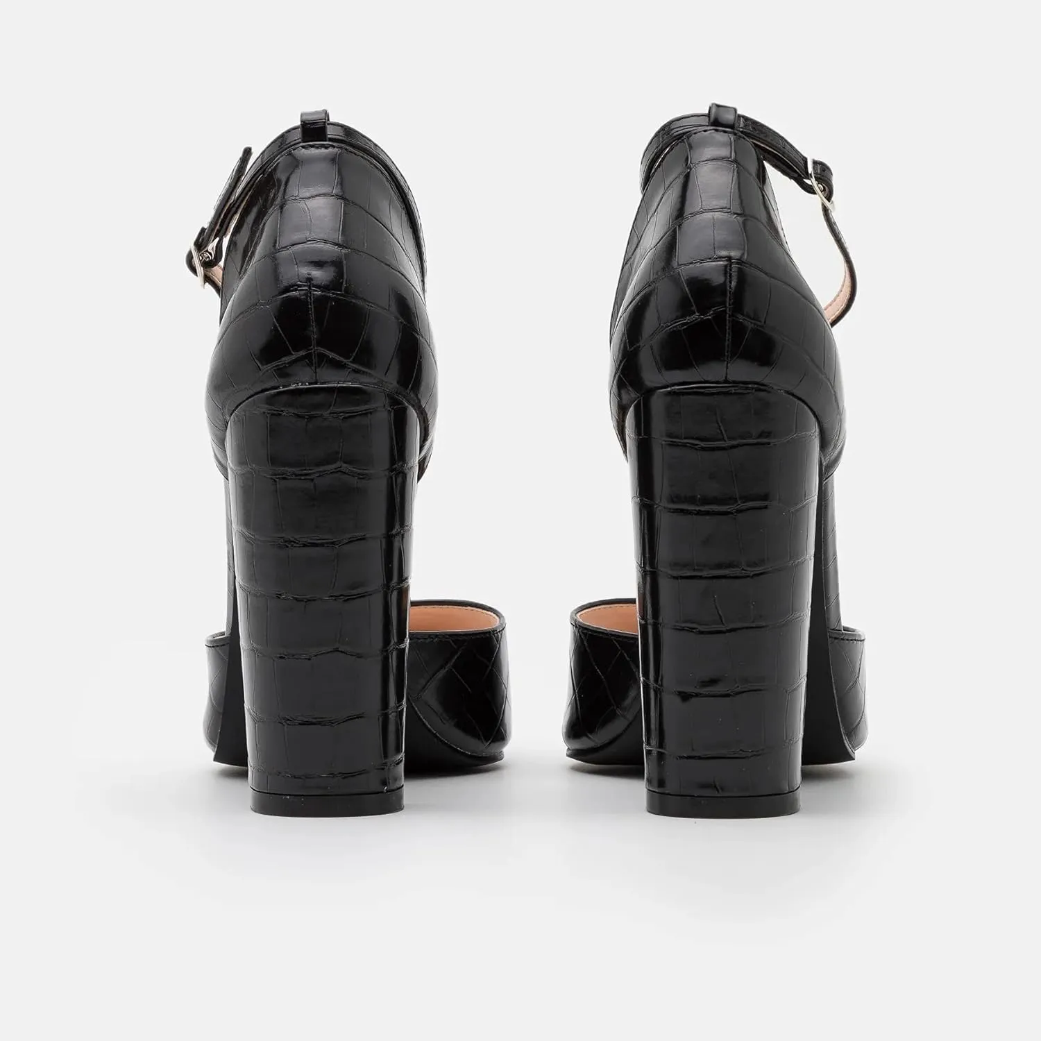 MOOMMO Women Pointed Toe Chunky Pumps Ankle Strap High Heel Summer Sandals 4 Inch Block Heel Crocodile Pattern Closed Toe Buckle Fashion Wedding Office Dress Comfortable Shoes Size 4-13 M US