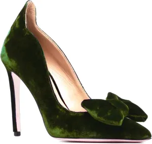 MOOMMO Women Velvet High Heels Pumps with Bows Sexy Pointed Toe Slip On Suede Pump 4 Inch Stilettos Heels Dress Shoes Cut-Out Ladies Bridal Wedding Party Evening Shoes Vintage Office Winter 4-11 M US