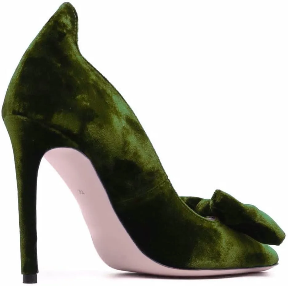 MOOMMO Women Velvet High Heels Pumps with Bows Sexy Pointed Toe Slip On Suede Pump 4 Inch Stilettos Heels Dress Shoes Cut-Out Ladies Bridal Wedding Party Evening Shoes Vintage Office Winter 4-11 M US