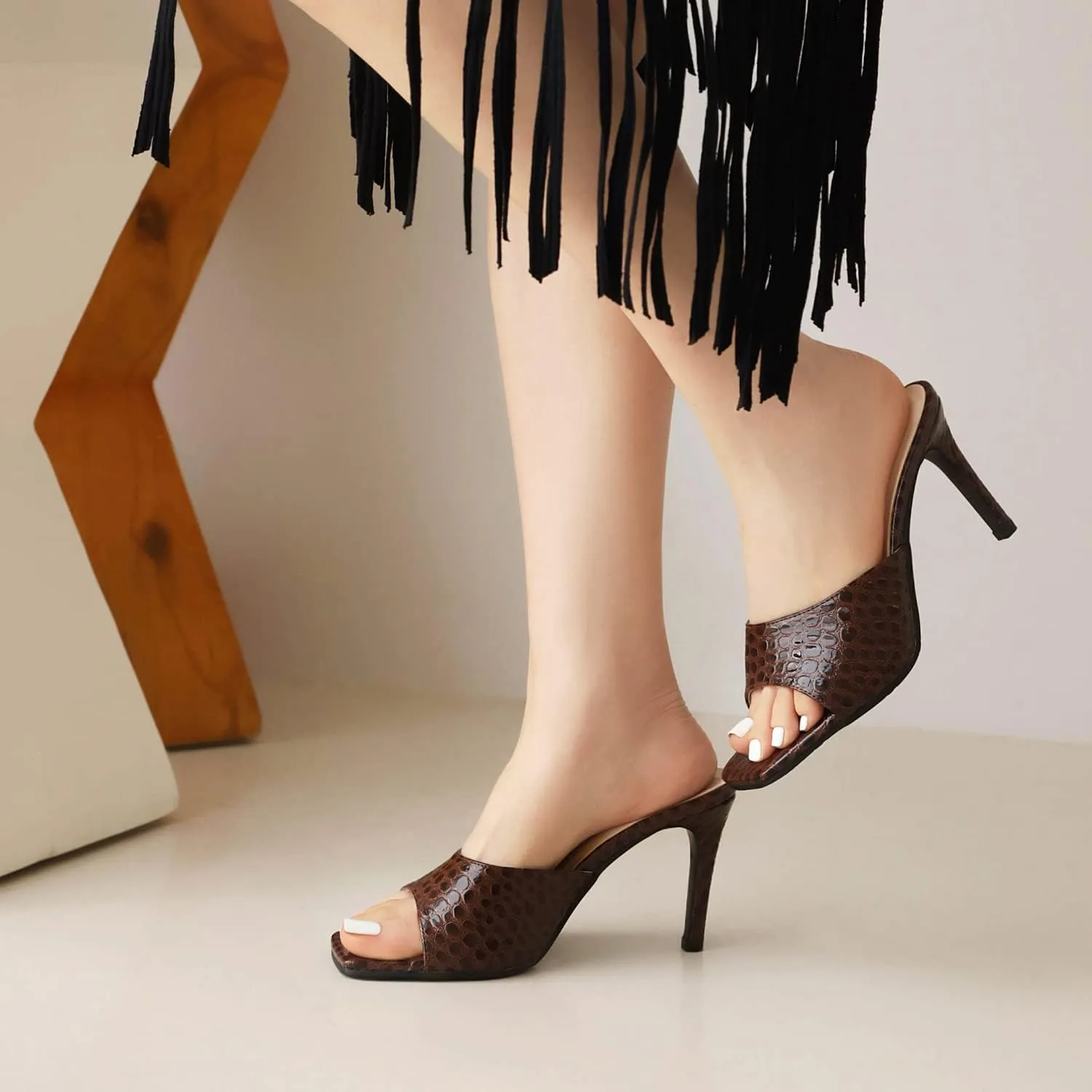 MRKEWUNEY Fashion Women Stiletto Heel Mules Sandals