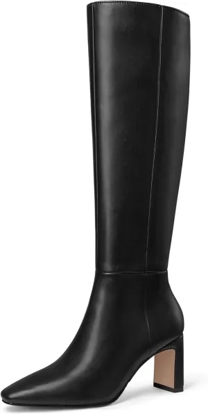 MUCCCUTE Knee High Boots for Women Tall Boots Chunky Heel Square Toe with Side Zipper Pull On Fall Long Boots