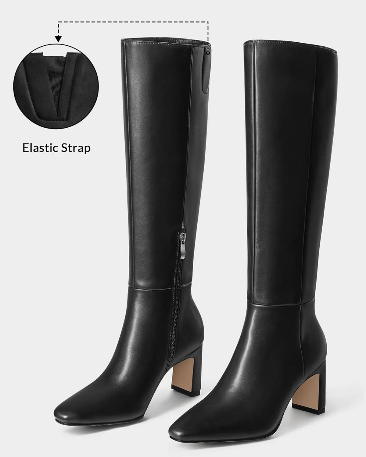 MUCCCUTE Knee High Boots for Women Tall Boots Chunky Heel Square Toe with Side Zipper Pull On Fall Long Boots