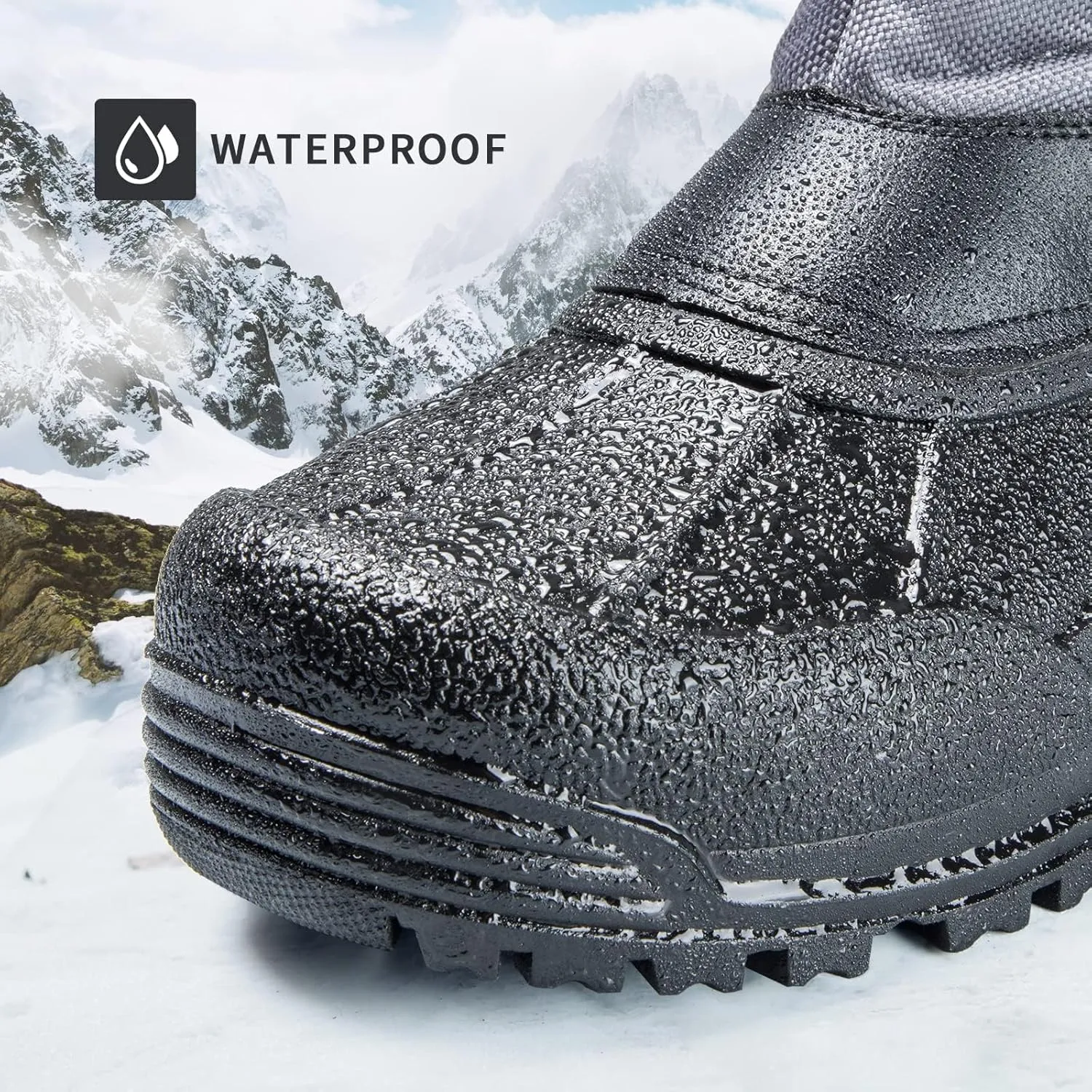 mysoft Men's Winter Snow Boots Mid Calf Waterproof Insulated Fur Lined Warm Anti-Slip Zip Boot
