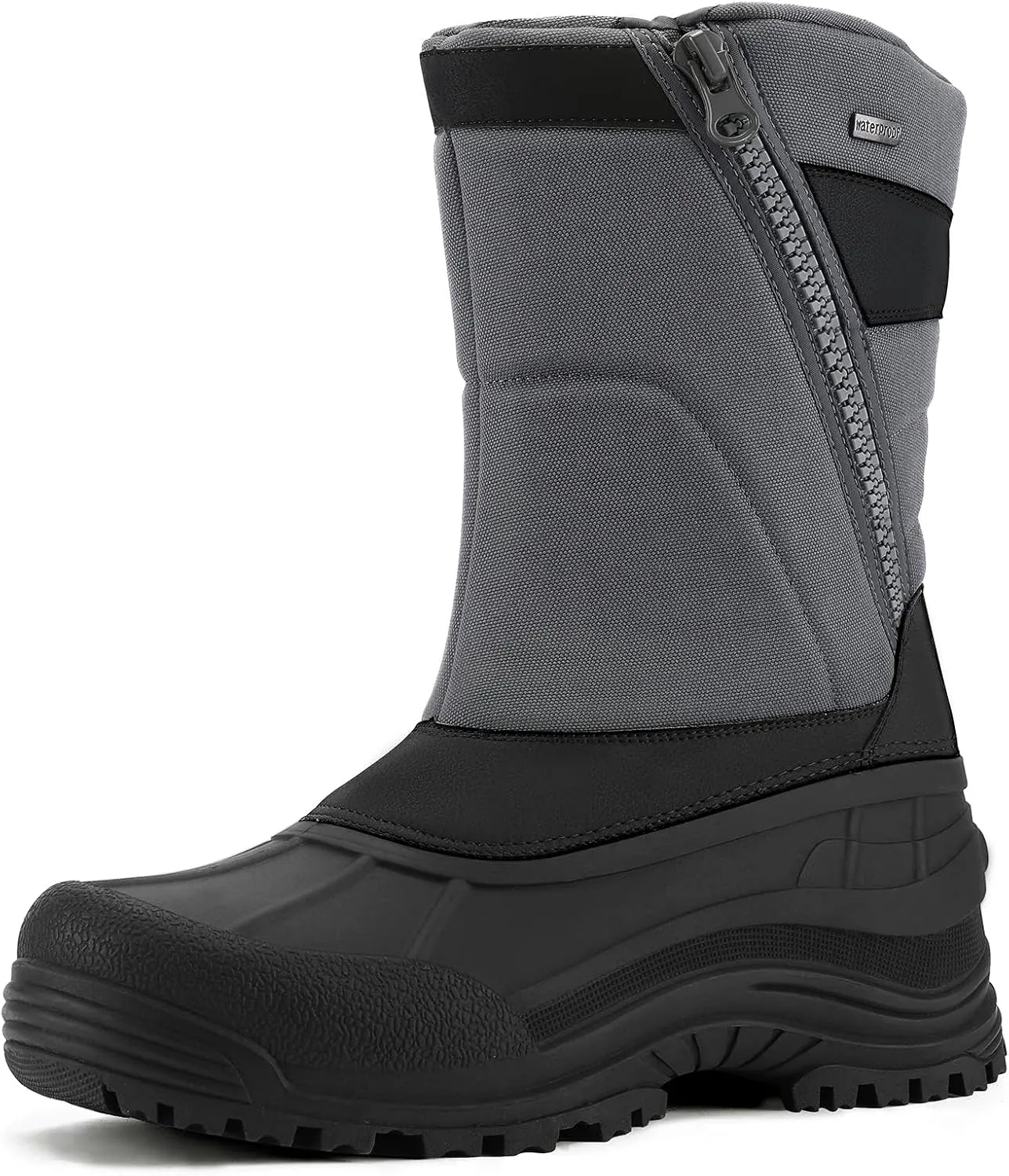mysoft Men's Winter Snow Boots Mid Calf Waterproof Insulated Fur Lined Warm Anti-Slip Zip Boot