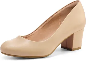 mysoft Women's Pumps Low Chunky Block Heel Round Toe Comfortable Dress Shoes