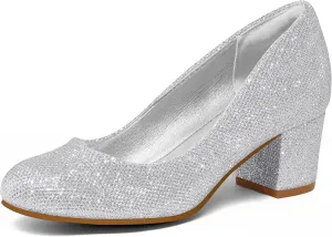 mysoft Women's Pumps Low Chunky Block Heel Round Toe Comfortable Dress Shoes